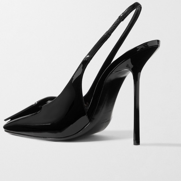 SAINT LAURENT Maxine buckle-embellished patent-leather slingback pumps US 9 - Picture 4 of 8
